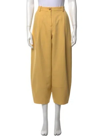 Pre-owned Nina Ricci Wool Wide Leg Pants In Yellow