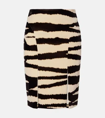 Nina Ricci Zebra-print Cotton Pencil Skirt In Black