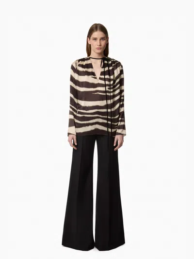 Nina Ricci Zebra-print Long-sleeved Satin Blouse