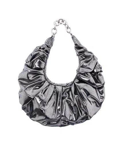 Nina Ruched Metallic Hobo In Black