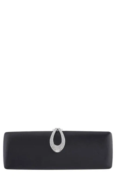 Nina Rumi Crystal Ring Frame Clutch In Black