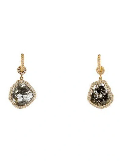 Pre-owned Nina Runsdorf 18k Diamond Slice Drop Earrings In Multi