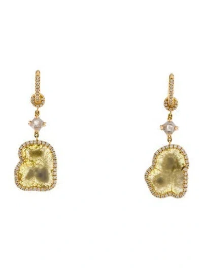 Pre-owned Nina Runsdorf 18k Diamond Slice Drop Earrings In Multi