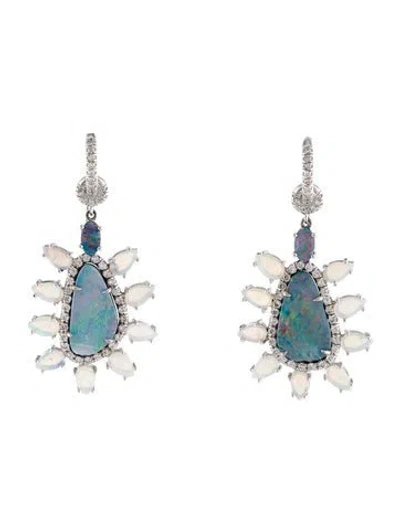 Pre-owned Nina Runsdorf 18k Opal Triplet, Opal & Diamond Drop Earrings In Multi