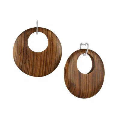 Nina Runsdorf Diamond Heart Huggies With Argentine Wood Earring In Brown