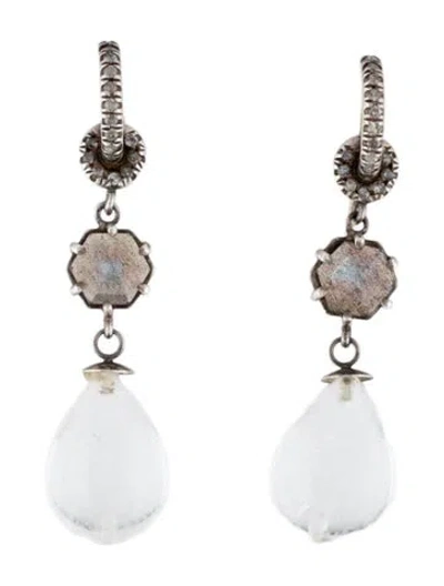 Pre-owned Nina Runsdorf Labradorite, Quartz & Diamond Drop Earrings In Multi