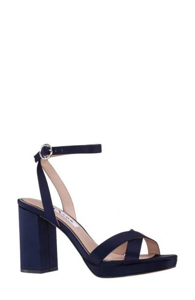 Nina Shelia Ankle Strap Platform Sandal In New Navy Luster Satin