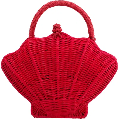 Nina Shelly Rattan Top Handle Bag In Red
