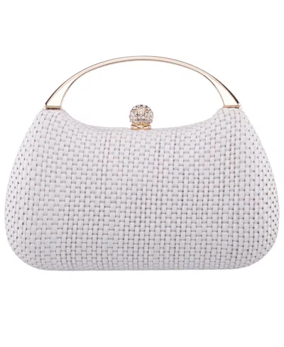 Nina Straw Minaudiere Mini Clutch Handbag In White