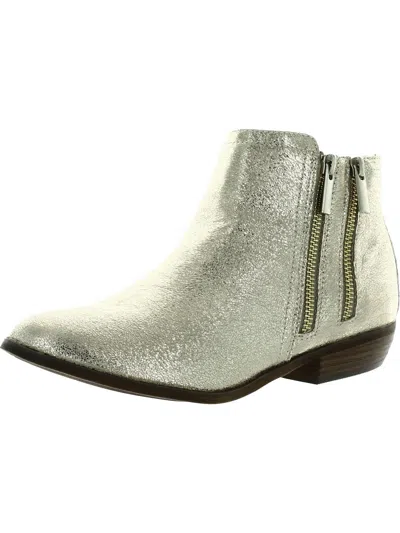 Nina Tabara Womens Metallic Double Zipper Ankle Boots In White