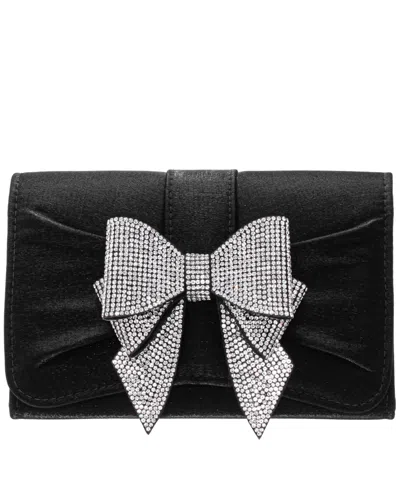 Nina Tiered Crystal Bow Flap Clutch In Black