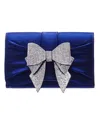 Nina Tiered Crystal Bow Flap Clutch In Navy