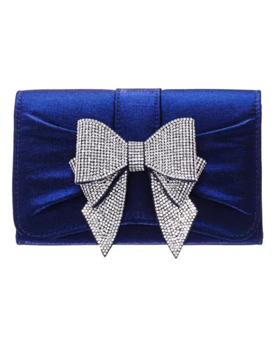 Nina Tiered Crystal Bow Flap Clutch In Navy