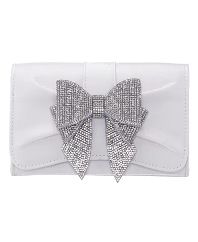 Nina Tiered Crystal Bow Flap Clutch In White