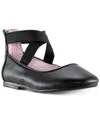 Nina Little Girls Marissa Crisscross Ankle Strap Ballet Flat In Black Smooth