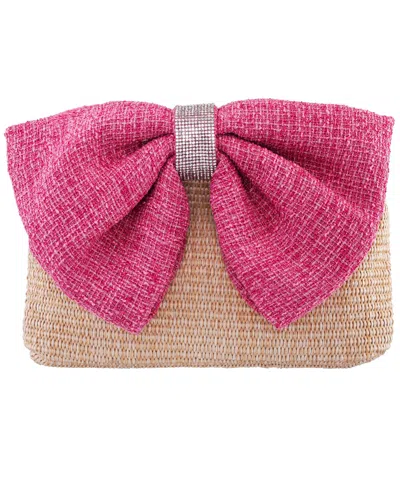 Nina Tula Straw Bow Small Satchel Handbag In Pink