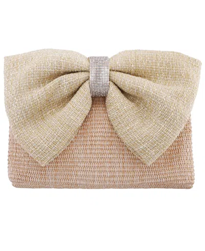 Nina Tula Straw Bow Small Satchel Handbag In Neutral