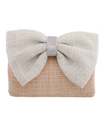Nina Tula Straw Bow Small Satchel Handbag In Neutral