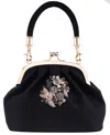 Nina Vintage Style Crystal Ornament Frame Clutch In Blue