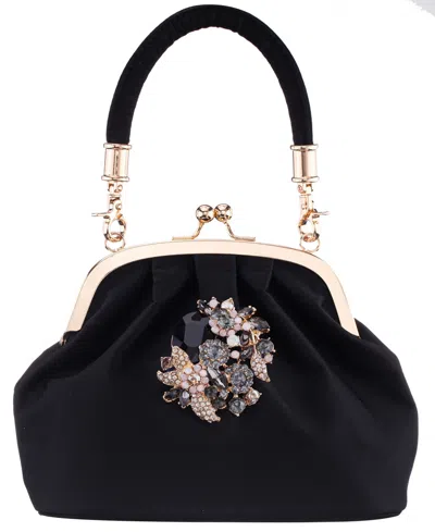 Nina Vintage Style Crystal Ornament Frame Clutch In Blue