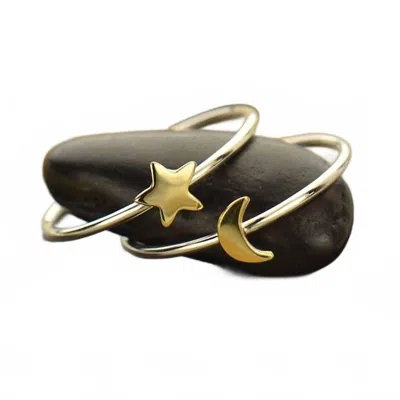Nina Women's Celestial Moon And Star Ring Set In Sterling Silver And Bronze In Gold