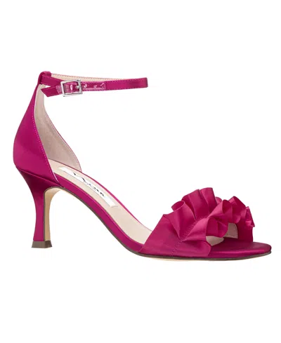 Nina Women's Lisa Mid Heel With Ruffle Sandal In Pink Parfait