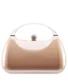 Nina Women's Metallic Minaudiere Bag With Metal Handle In Latte