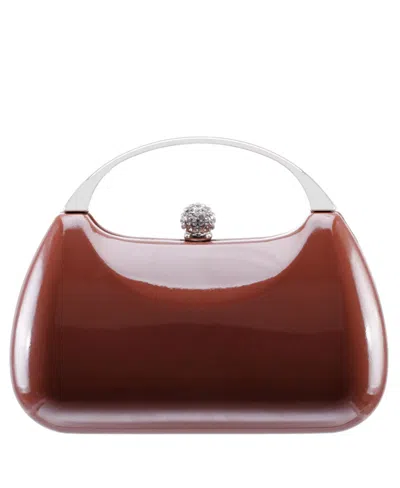 Nina Women's Metallic Minaudiere Bag With Metal Handle In Mocha