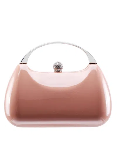 Nina Women's Metallic Minaudiere Bag With Metal Handle In Rose Nude