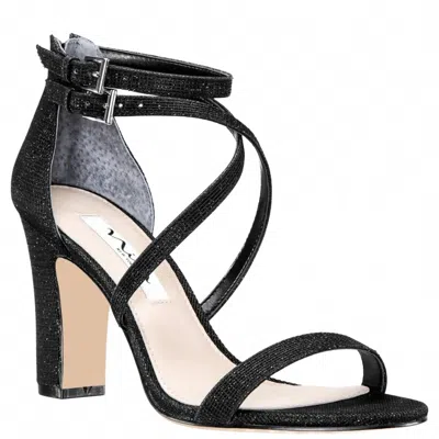 Nina Women's Shari Criss-cross Block Heels In Black Bianca Glitter