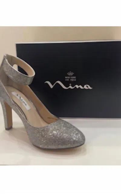 Nina Women's Steel Ankle Strap Sparkly Heels In Silver