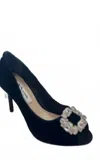Nina Women's Velvet Heel With Gem Detailing In Black In Black