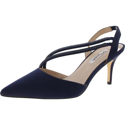 Nina Womens Embellished Satin Slingback Heels In Blue