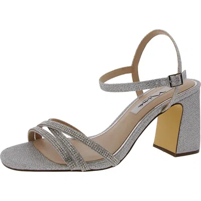 Nina Womens Rhinestone Faux Leather Block Heel
