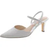 Nina Billie Womens Glitter Pointed Toe Slingback Heels In Silver