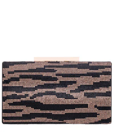 Nina Zebra Print Crystal Curved Minaudiere Clutch In Black,gold