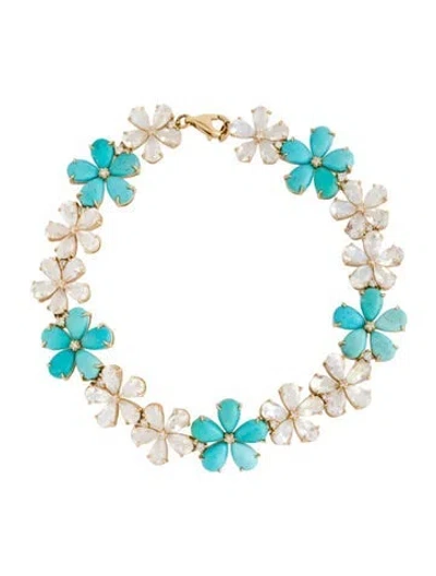 Pre-owned Nina Zhou 14k 10.20ctw Moonstone Labradorite, Turquoise & Diamond Cherry Blossom Bracelet, 7" In Multi