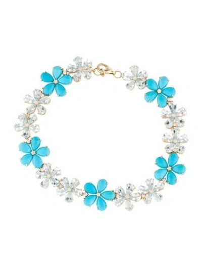 Pre-owned Nina Zhou 14k 10.40ctw Aquamarine, Turquoise & Diamond Link Bracelet, 7.25" In Multi