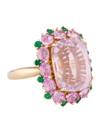 Pre-owned Nina Zhou 14k 12.37ctw Kunzite, Sapphire And Emerald Katherine Cocktail Ring In Multi