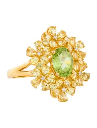 Pre-owned Nina Zhou 14k 1.29ct Peridot, Sapphire, & Diamond Blossom Cocktail Ring In Multi