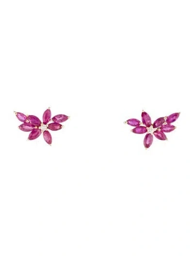 Pre-owned Nina Zhou 14k 1.60ct Pink Sapphire & Diamond Small Cluster Earrings In Multi