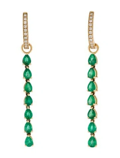 Pre-owned Nina Zhou 14k 1.94ctw Emerald & Diamond Drop Earrings In Multi