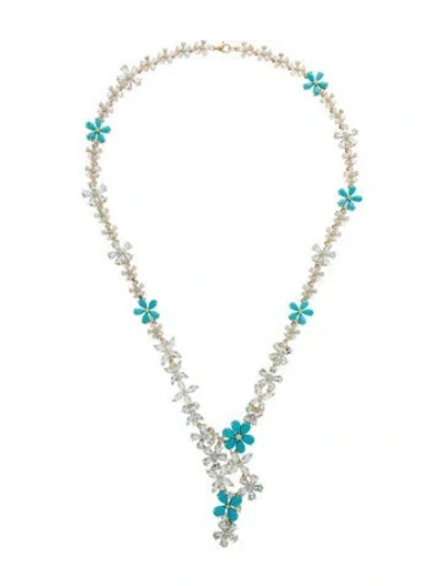 Pre-owned Nina Zhou 14k 22.00ctw Aquamarine, Turquoise & Diamond Serenity Collar Necklace, 17" In Multi