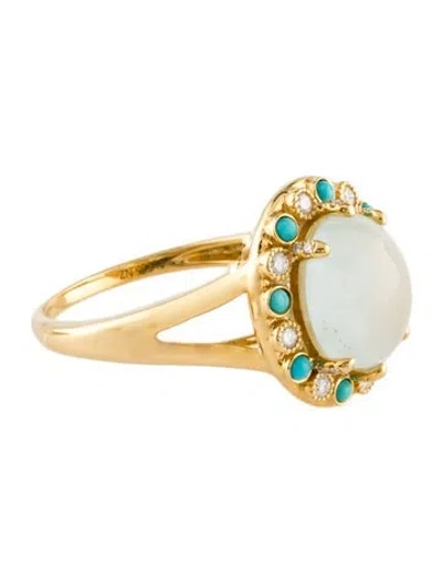 Pre-owned Nina Zhou 14k 3.02ct Aquamarine, Turquoise & Diamond Cocktail Ring In Multi
