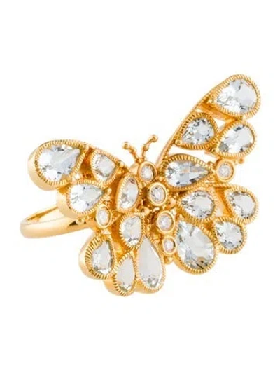 Pre-owned Nina Zhou 14k 3.20ctw Aquamarine & Diamond Butterfly Cocktail Ring In Multi