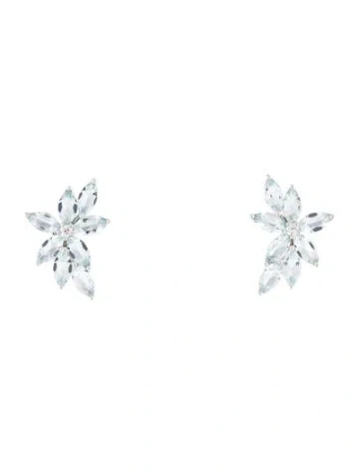 Pre-owned Nina Zhou 14k 3.50ct Aquamarine & Diamond Cluster Stud Earrings In Multi