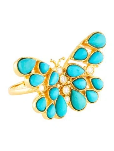 Pre-owned Nina Zhou 14k 3.50ctw Turquoise & Diamond Butterfly Cocktail Ring In Multi