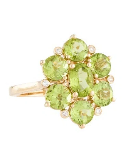 Pre-owned Nina Zhou 14k 3.80ctw Peridot & Diamond Cocktail Ring In Multi