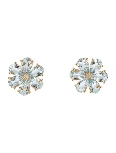 Pre-owned Nina Zhou 14k 3.82ctw Aquamarine & Diamond Forget-me-not Flower Stud Earrings In Multi