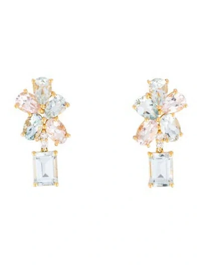 Pre-owned Nina Zhou 14k 3.89ctw Aquamarine, Morganite & Diamond Cluster Drop Earrings In Multi